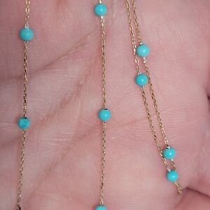 14k Real Gold Necklace With Turquoise Beads, 17" Length.